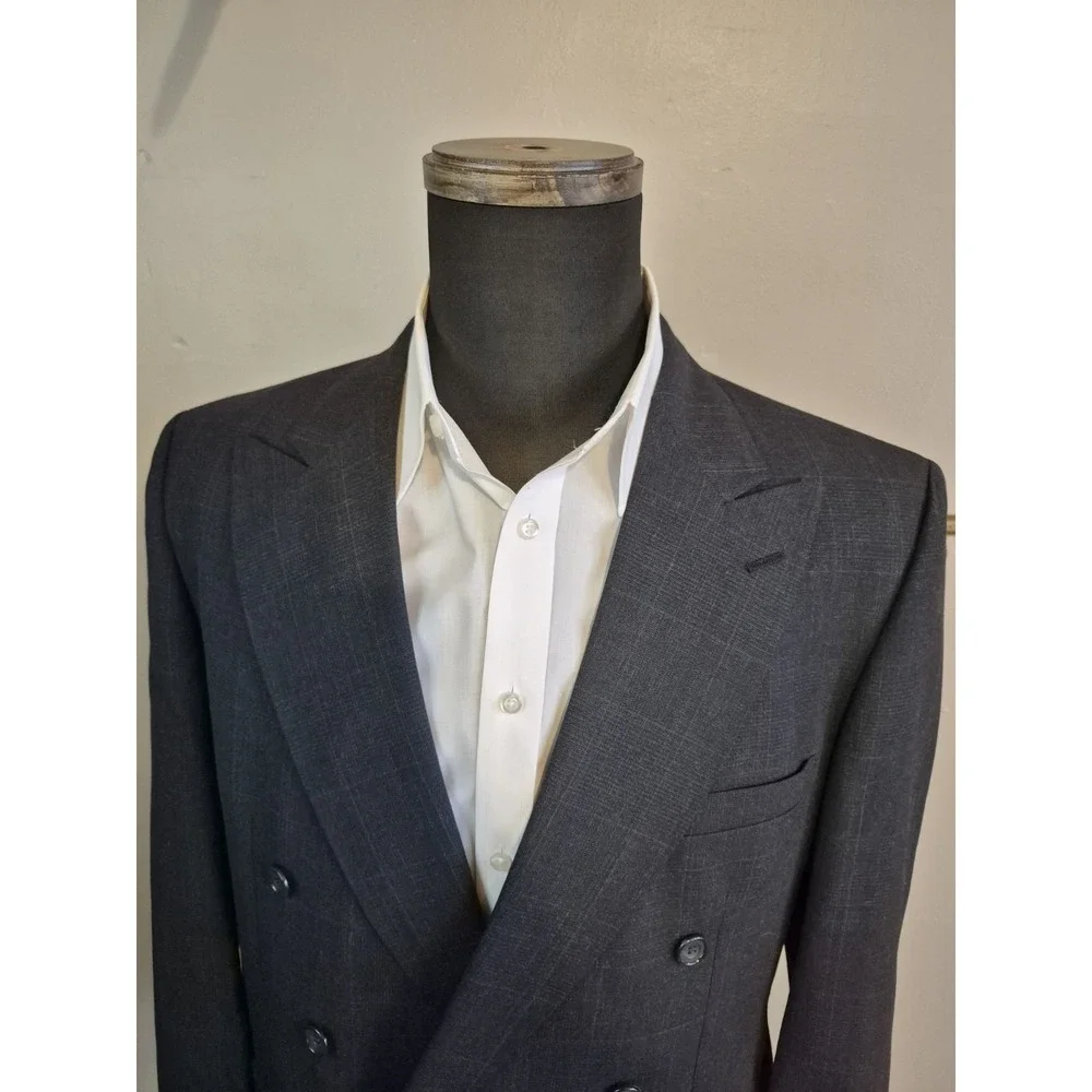 Vintage Evan Picone Mens Double Breasted Sport Coat 40R Gray Plaid Wool USA